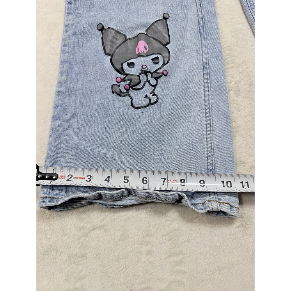 Sanrio Kuromi Wide Leg Jeans Light Wash Embroidered Graphic Women 30" Waist - Picture 3 of 13